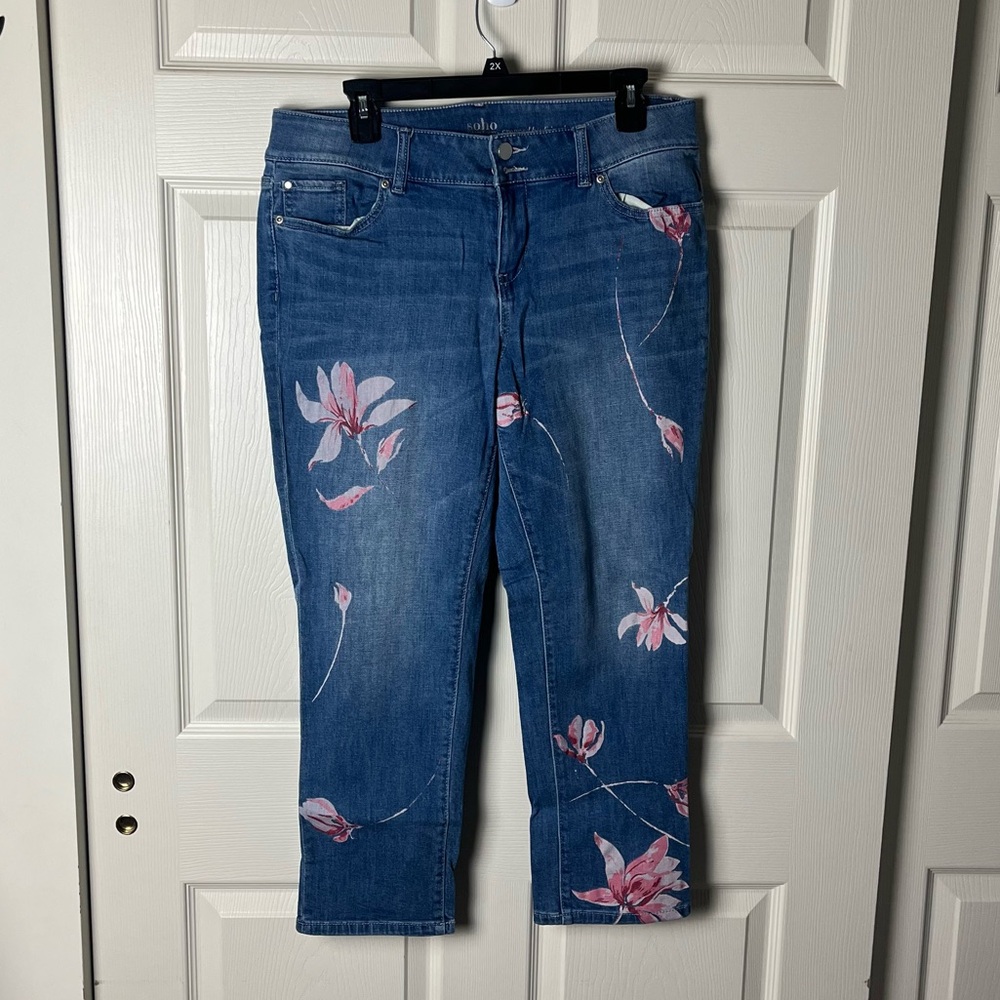 New York & Company Denim Jeans with Pink Floral Pattern